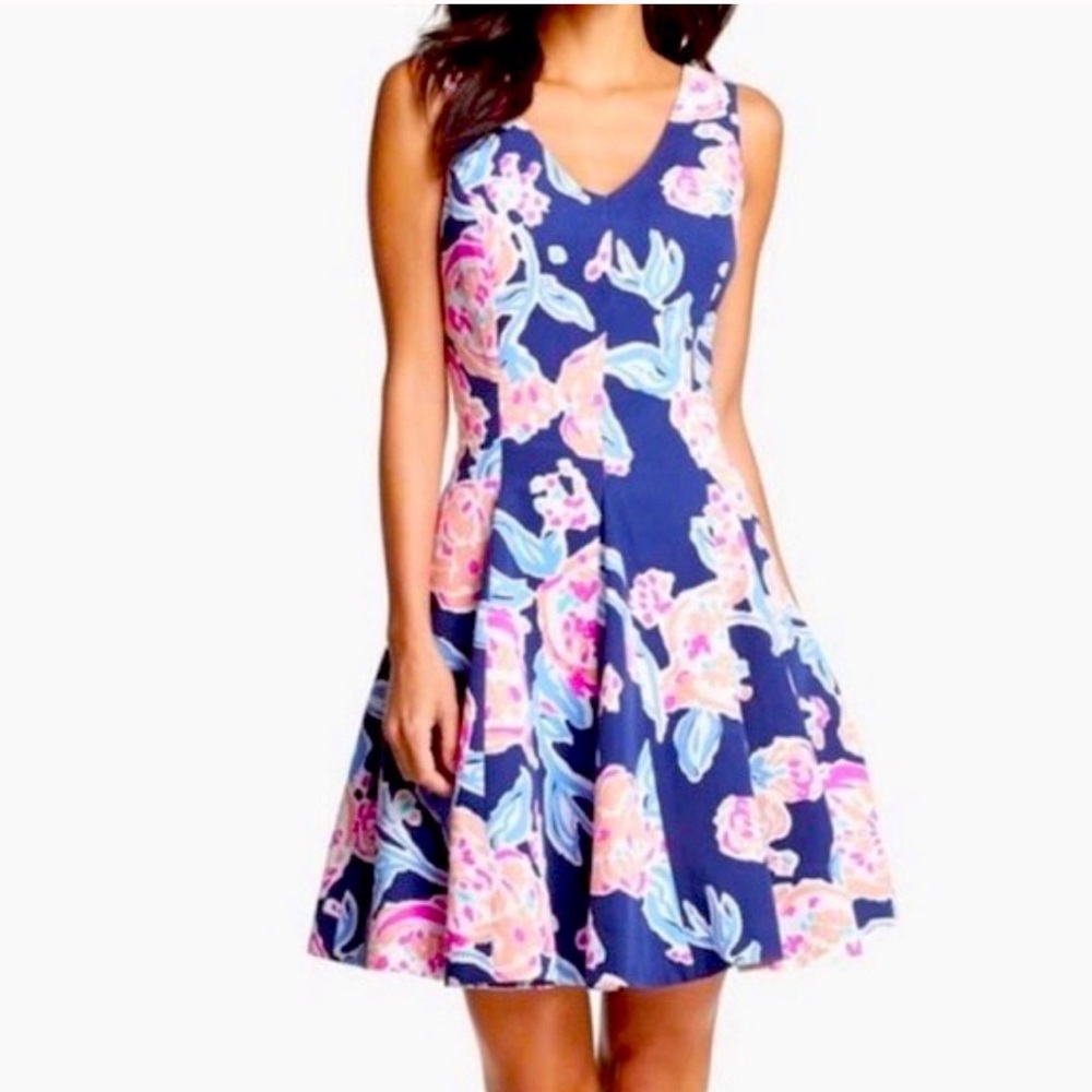 Lilly Pulitzer Clove Dress Bright Navy Pom Pom A-Line Dress Size 14